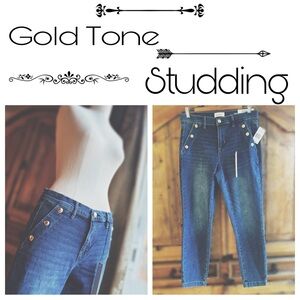 Denim / Detailing Gold Tone  Studded Faux Pockets